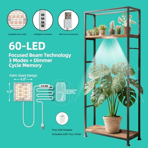 Under Shelf Grow Light, USB Powered Adhesive Stick On LED Under Cabinet Puck Light with Timer, Full Spectrum High PPFD Small Plant Light for Shelves, Indoor Plants, Terrarium, Display Case (3500K) - Thumbnail 2