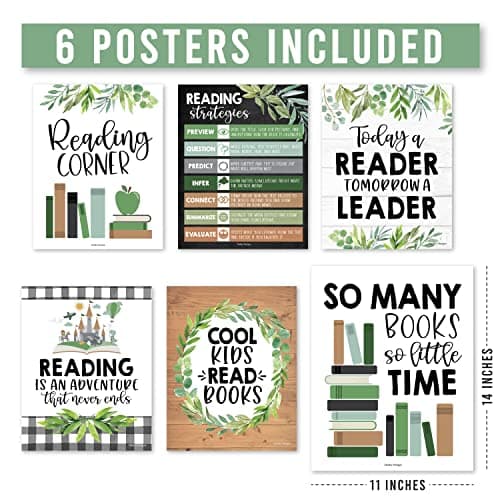 Hadley Designs Reading Posters for Classroom Elementary and Library Decor - 6 Reading Corner Decor for Classroom Decorations, Reading Strategies Library Posters, Farmhouse Bulletin Board Decorations - Thumbnail 4