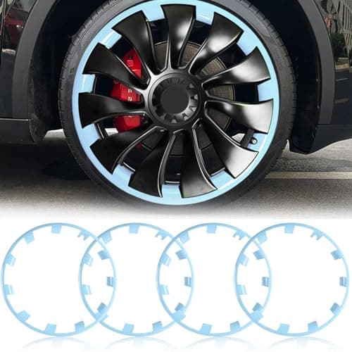 Wheel Rim Protect for Tesla Model Y 21" (2020-2024), Easy-Install Hubcaps Induction Wheel Cover, Scratch-Resistant Car Tire Trim Rings, Stylish Giftable, Glacier Blue 4Pcs Model Y Accessories