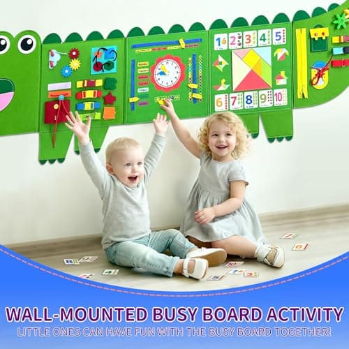 Rivibou Crocodile Foldable Activities Montessori Busy Board Toddler Busy Board Montessoris Toys for 3+ Years Old Wall Panel - Thumbnail 6
