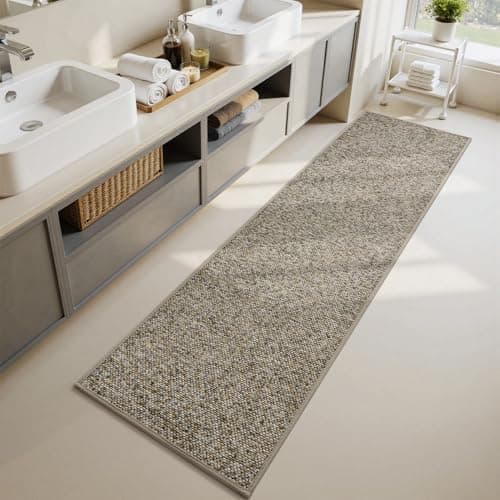 PADOOR Thin Bathroom Runner 24"x48", Braided Bath Mats for Bathroom fits Under Door, No-Slip Rubber Bath Rugs, Machine Washable & Quick Dry Absorbent Bath Mat (Khaki) - Image 1