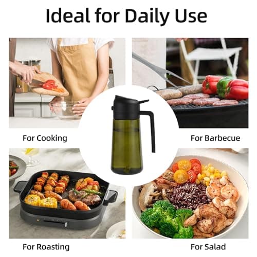 Aovdy Olive Oil Sprayer for Cooking, 2 In 1 Glass Oil Dispenser 16oz- 470ml Premium Spray Bottle for Kitchen Gadgets and Air Fryer Accessories, Salad, BBQ - Dark Green - Thumbnail 3