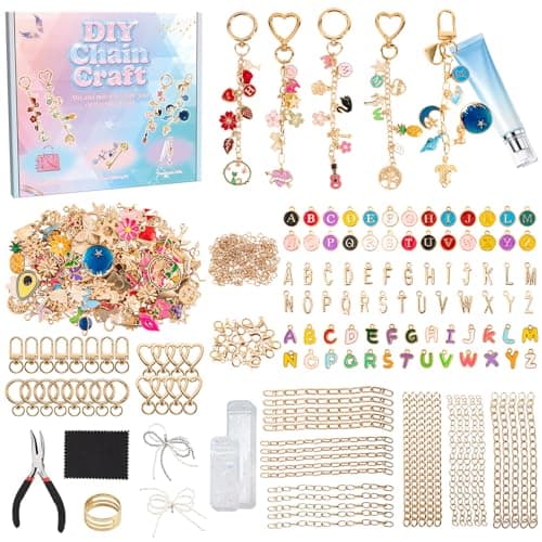 569Pcs Charms Lip Gloss Keychain Making Kit, Bracelet Making Kit, DIY Bag Charm Kit with Key Chain Hooks, Jump Rings, Lobster Clasps, Charms, Chains & Tools, Jewelry Pliers, Jewelry Craft Kit Supplies