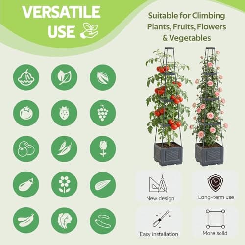 Jesosia Tomato Planter Box with Trellis & Wheels - Mobile Raised Garden Bed with Tomato Cages for Climbing Plants - Tomato Trellis w/Rolling Planter Support for Flower Vegetable Vine Indoor Outdoor - Thumbnail 5