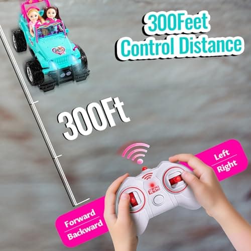 ULOVEME RC Cars - Remote Control Car with 5.5" Doll for Girls, 2.4GHz Je ep RC Cars - Simple Control Toy Cars for Kids (Blue) - Thumbnail 5