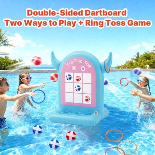 Pool Games Toys Set 3-in-1 Outdoor Water Toys with Throwing Balls & Ring Toss Inflatable Pool Toys for Kids Ages 4-8 Teens Adults Swimming Pool for Yard Beach Party Outdoor Games (Blue) - Thumbnail 2