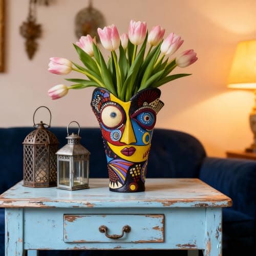 U WONDERFUL Face Vase - Flower Vase Unique, Funny Cool Abstract Art Decorative Vase/Flower Pot, Colorful Large Flower Vase for Home Living Room Office Book Shelf - Thumbnail 2