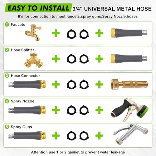 Short Metal Garden Hose 6ft Connector Stainless Steel Flexible Water Hose Female to Male Extension Lightweight No Kinking Leakproof Leader Extender Hose for Yard Hose Reel Box Outdoor Faucet Sink Pump - Thumbnail 6