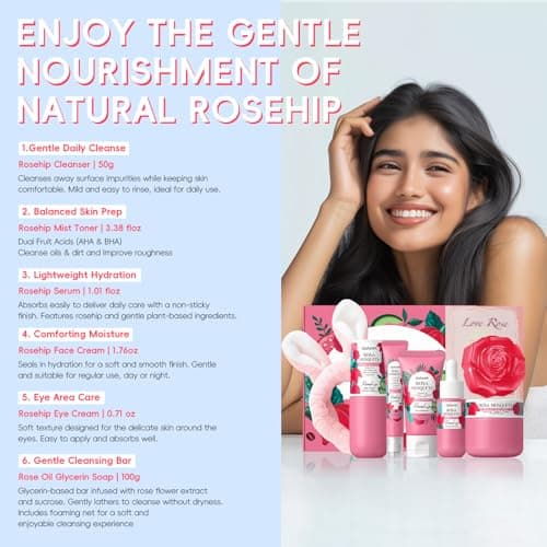QUIYUM Skin Care Set, with Natural Rosehip Oil, Vit C & E Skincare Kits, Restore Skin Elasticity, Refine Texture, Even Tone, Moisturizing, Glow Up, for All Skin Types, Mother's Day Birthday Gift, 8Pcs - Thumbnail 6