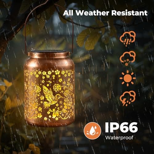 Valentine's Day Gifts Hummingbird Solar Lanterns Outdoor Waterproof - Birthday Gifts for Women, Grandma - Hanging Solar Lights Decoration for Garden, Patio, Yard Decor Solar Lantern for Outside - Thumbnail 2