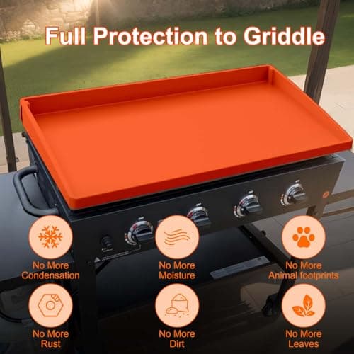 BANGIE 17" Silicone Griddle Mat for Blackstone Accessories - Anti-Warping & UV-Resistant Cover for Single-Burner Tabletop Grill, Blocks Condensation Rust (Orange) - Thumbnail 4