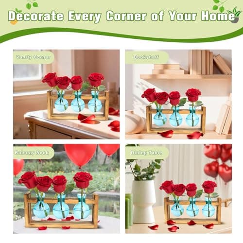 XXXFLOWER Propagation Station with Wooden Stand, 3 Bulb Glass Vase Plant Terrarium for Hydroponics Home Office Indoor Decor,Plant Gift for Mom Women Wife Friend Plant Lovers (Blue) - Thumbnail 6
