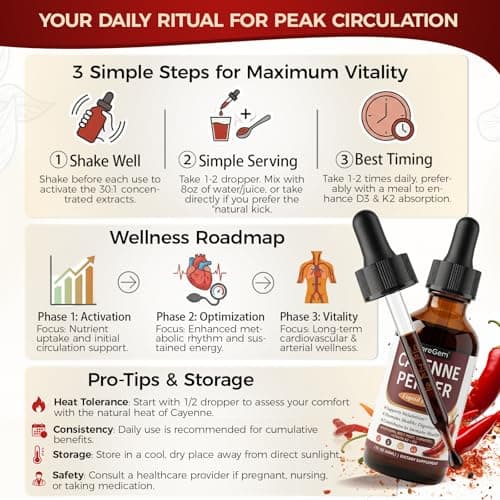 CareGem Cayenne Pepper Drops with Vitamin D3 K2 MK-7-30:1 Organic Beetroot & Hawthorn - Advanced Circulation & Blood Flow Support - Berberine, Turmeric, Panax Ginseng - 2 Fl Oz - Thumbnail 5