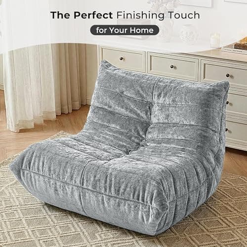 HABUTWAY Bean Bag Chair, Giant Bean Bag Chairs for Adults, Bean Bag Sofa with Filler Faux Fur, Memory Foam Bean Bag Couches Fireside Lazy Sofa for Living Room, Bedroom, Office (Light Grey) - Thumbnail 6