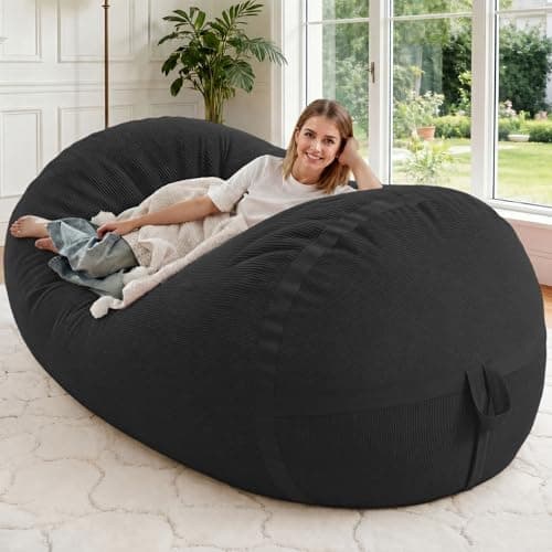 HABUTWAY Bean Bag Chair, 5FT Large Bean Bag Chair with Removable Cover, Comfy Beanbag Chair with Memory Foam Filling, Bean Bag Sofa for Living Room Bedroom Reading Room, Black - Image 1