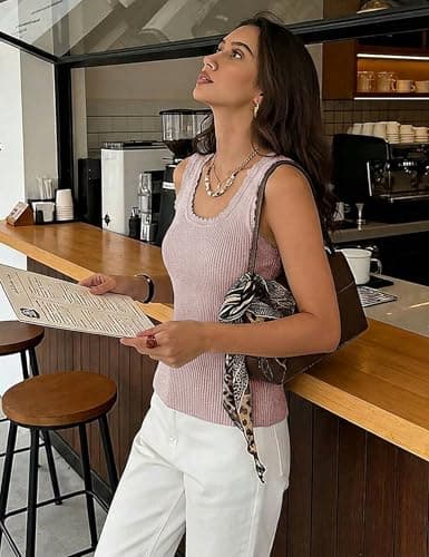 LaGracia Cashmere Tank Tops for Women Sweaters Business Casual Wool Blend Scoop Neck Sleeveless Vest for Women Summer Cropped Knit Tops Work Ladies Fall Fashion Tanks Teacher Clothes Light Apricot L - Thumbnail 6