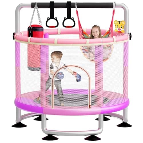 60" Toddler Trampoline for Kids,5FT Kids Trampoline for Toddlers 1-3,Upgrade Adjustable Kids Trampoline Indoor Outdoor,Mini Trampoline for Kids 2-5,500lbs Baby Small Trampoline with Net and Swing