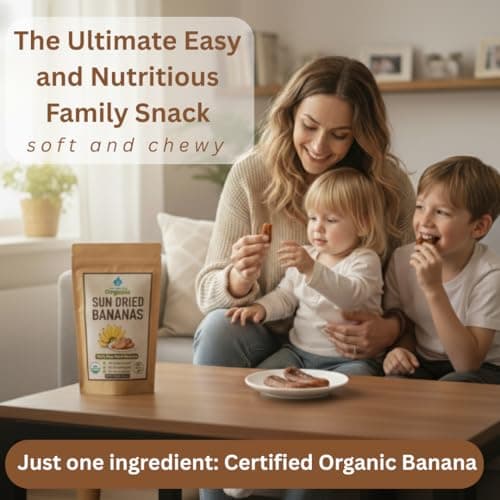 Organic Sun Dried Whole Bananas | No Sugar Added | No Preservatives | Unsulfured | Soft and Chewy Little Bananas | Thai Natural Fruit Snacks | Super Potassium Snack 12.6 OZ | Pack of 1 - Thumbnail 6