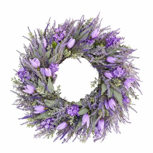 26" Large Spring Wreaths For Front Door-Large Lavender Tulip Easter Wreath Flower Wreath Summer Spring Door Wreaths Outdoor All Season Spring Decoration for Home Porch Room Window Wall Farmhouse Decor - Image 1