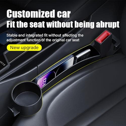 2 Pack Dual Car Seat Gap Filler with Cup Holder, Car Gap Plug Seat Fillers with Black-Carbon Fiber Texture for Cars SUV Trucks, Console Side Gap Organizer Storage, Fit for 1'' Seat Console Gap - Thumbnail 5
