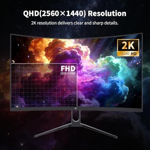 KTC 27 Inch Curved Gaming Monitor, 1440P QHD 144Hz PC Monitor, 1500R Computer Display Adaptive Sync, HDR400, 4000:1 Contrast, Eye Care, DP HDMI Port, VESA Wall Mountable, H27S5C - Thumbnail 2