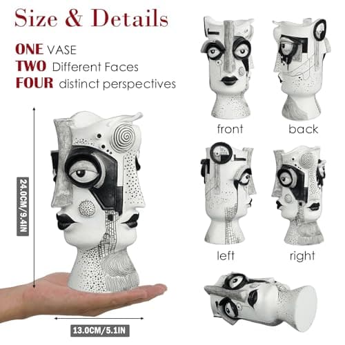 U WONDERFUL Face Vase - Flower Vase Unique, Funny Cool Abstract Art Decor Vase for Plants, Boho Flower Vase for Home Living Room Office Book Shelf - Thumbnail 4