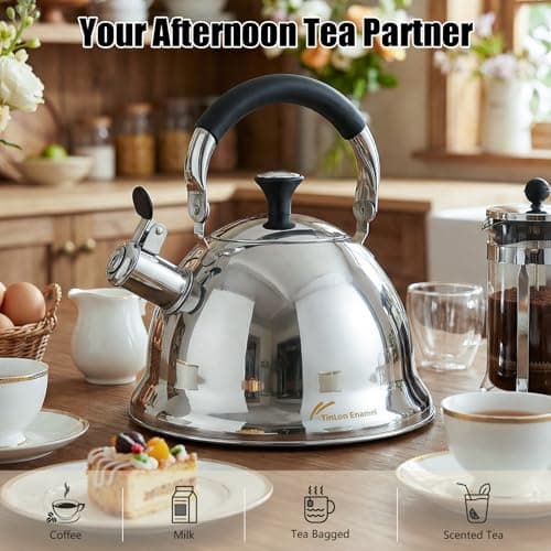 Tinlon Enamel Tea Kettle, 3.1QT Stainless Steel Whistling Stovetop Kettle - Thumbnail 2