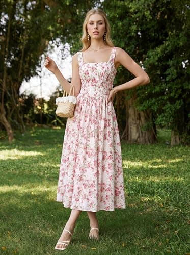 Women's Floral Corset Sundress Square Neck Sleeveless Cottagecore Dresses Summer Casual Dress Red Size 16 - Thumbnail 3