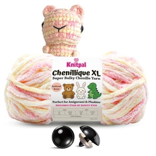 Chenillique XL Super Bulky Chenille Yarn – 100g Skein (88 Yards) + Safety Eyes + Free Plushie Pattern – Plush Polyester Yarn for Amigurumi, Crochet & Knitting - Peach Fizz - Image 1