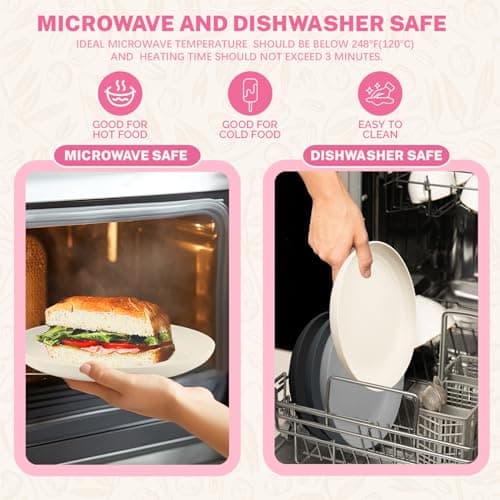 Homienly Premium Wheat Straw Dinner Plates, Reusable 8 PCS Unbreakable Plates 10 inch Plate Set, Alternative Plastic Plate Microwave and Dishwasher Safe Plates Set for Home - GreyStone - Thumbnail 5