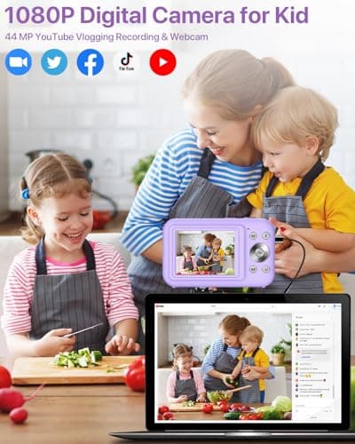 Digital Camera for Kids, FHD 1080P 44MP Vlogging Camera (Purple Color Cameras Without Card), 16X Zoom Point and Shoot Kids Digital Camera Compact Portable Rechargeable Cameras for Kids -Purple - Thumbnail 2