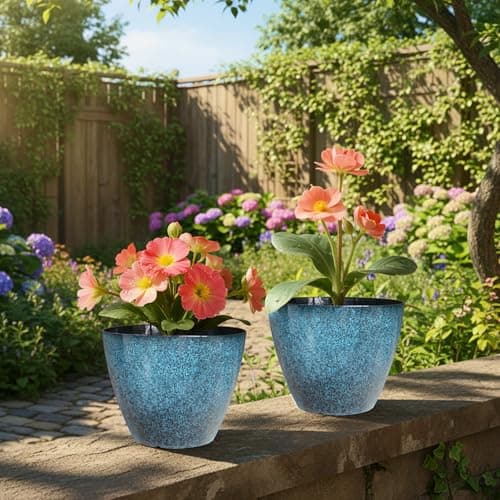 Vanslogreen 8 inch Plant Pots, Pack of 4 Plastic Planter for Indoor Outdoor Plant with Drainage Holes and Saucers, Flower Pots for Garden Home Decor (Blue, 4pcs) - Thumbnail 6