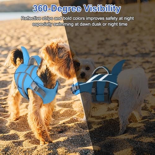 Dogcheer Dog Harness-Style Life Jacket Shark, Reflective Dog Life Vest for Swimming Boating, Adjustable Puppy Swim Vest, Pet Floating Device for Small Medium Large Dogs - Blue, XL - Thumbnail 5