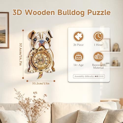 Kosmickiss Wooden Models for Adults to Build-Bulldog Clock with Swinging-3D Wooden Puzzles for Adults-Dog Mom Gifts for Women-DIY Clock Kit - Thumbnail 5