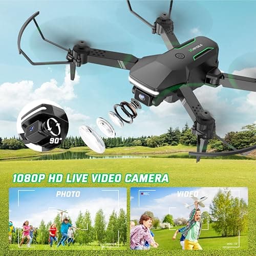 Drone with Camera for Kids - RC Helicopter Boy Gifts Toys, Mini FPV Drones with 1080P HD Camera, Foldable Remote Control Quadcopter with One Key Start, Stable Hover, Gesture Selfie, 2 Batteries, Black - Thumbnail 2