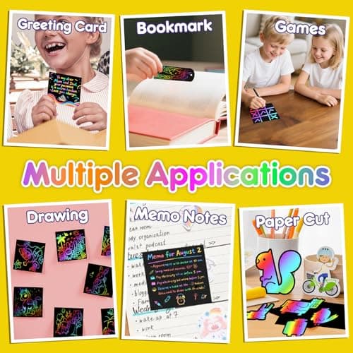 JMMICO 6 Packs Rainbow Scratch Notebook, Goodie Bags Stuffers for Kid, Scratch Art for Kids with Reusable Cleaner Tool, Arts and Crafts for Kids 4-8-12, Gifts for 4 5 6 7 8 9 Year Old Girl Boy - Thumbnail 5