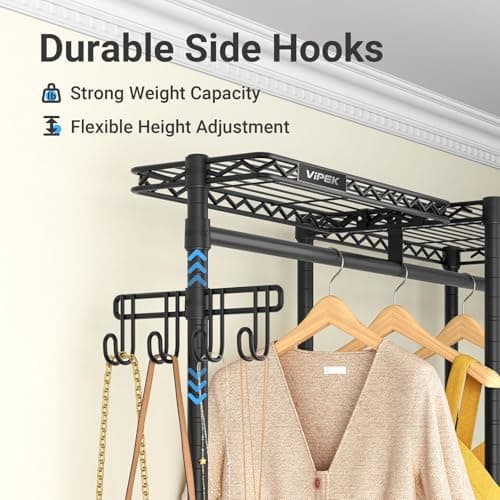 VIPEK V3 Nano Clothes Rack with 4 Semi-Shelves and 3 Standard Shelves, Clothing Rack for Hanging Clothes, Free Standing Closet System, Portable Metal Wardrobe for Bedroom, Max Load 800LBS, Black - Thumbnail 3