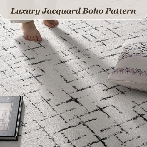 Engiw-Neutral 5x7 Area Rug for Living Room Rug-Carpet Bedroom Rugs Textured Tufted Jacquard Modern Washable Rug for Dining Room Nursery Non Slip-Black and White - Thumbnail 5