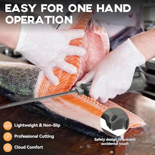 Protmex Cordless Electric Fillet Knife with 8" and 10" Sharp Blades, 12V Electric Fillet Knife with Non-slip Grip Handle, Gloves and Safety Lock, for Fishing, Filleting, Meat, Outdoors - Thumbnail 6