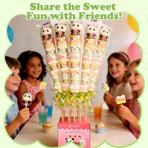 Oricandy Jumbo Panda Marshmallow Skewers, 1 Pound & 90cm Long – Individually Wrapped Giant Candy Sticks, Fun Treats for Parties and Gifts Valentines Candy - Thumbnail 4