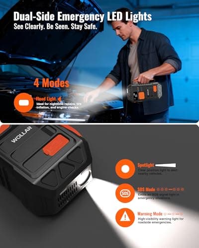 WOLLAR 4000A Jump Starter with 160PSI Air Compressor - Car Battery Jumper Starter, 88.8Wh Portable Tire Inflator, 12V Jump Box, 24000mAh Powerbank, Dual Flashlight for 8.5L Gas & 7.5L Diesel Engines - Thumbnail 4