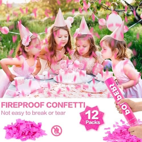 Confetti Cannon Pink 12 Pack Biodegradable Handheld Confetti Party Poppers for Weddings, Gender Reveals, Birthdays & Celebrations 12-Inch Twist Confetti Shooters for Party Fun - Thumbnail 4