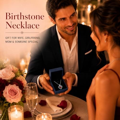 JACUPO Heart Birthstone Silver Necklace for Women(01/07 - Ruby) - Thumbnail 6