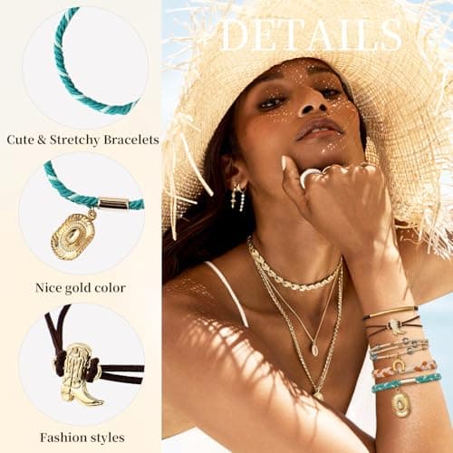 5 Pcs Hair Tie Bracelets for Women, Western Cowboy Hat & Boot Design Boho Hair Ties, No-Pull, No-Damage Elastic Hair Bands for Fine & Thick Hair Ponytail Holders - Thumbnail 2