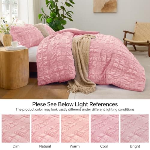 BEDELITE Pink Twin/Twin XL Comforter Set, All Season Luxury Seersucker Bedding Set with Pillowcases, Soft Lightweight Comforter 2 Pieces for Bedroom & Dorm Room - Thumbnail 3