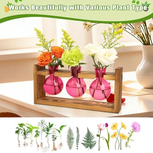 XXXFLOWER Glass Plant Terrarium Propagation Station, Gifts for Mom Plant Lovers Wife Daughter, 3 Bulb Glass Vase Plant Terrarium Tabletop for Hydroponics Home Office Indoor Decor (Pink) - Thumbnail 5