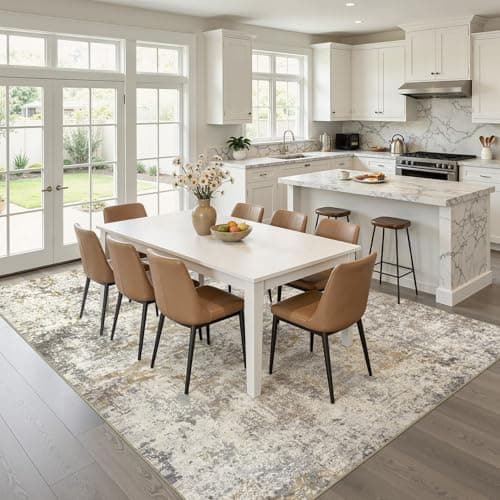 kakania 8x10 Washable Area Rug: Abstract Modern Non Slip Soft Low Pile Carpet, Easy Clean Polyester Kid Pet Friendly, Thin Rug for Living Room Bedroom Kids Dorm Office, Robot Vacuum - Brown Gold - Thumbnail 5
