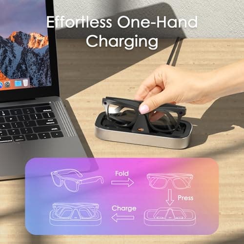 Charging Station for Meta Ray-Ban Glasses - Wayfarer, Skyler, Headliner & Oakley Meta HSTN Charger with LED Indicator (Platinum) - Thumbnail 5