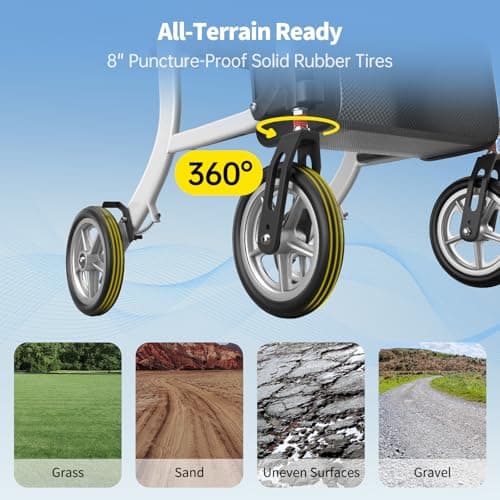 PilotMobi 2-in-1 Walker and Transport Wheelchair Combo, Lightweight Foldable Mobility Rollator Chair for Seniors, Pre-Assembled 17 lbs Travel Chair with 8" All-Terrain Wheels, Support 300 lbs - Thumbnail 6