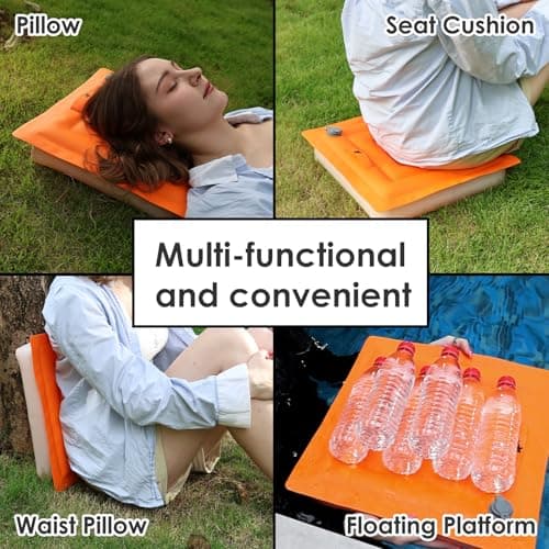 Inflatable Seat Cushion 14", Ultralight Camping Sit Pad, Portable Air Cushion for Stadium, Hiking, Hunting, RV Insulation Pad, Office Chair, Pressure Relief, Waterproof Compact Travel Pillow - Orange - Thumbnail 3